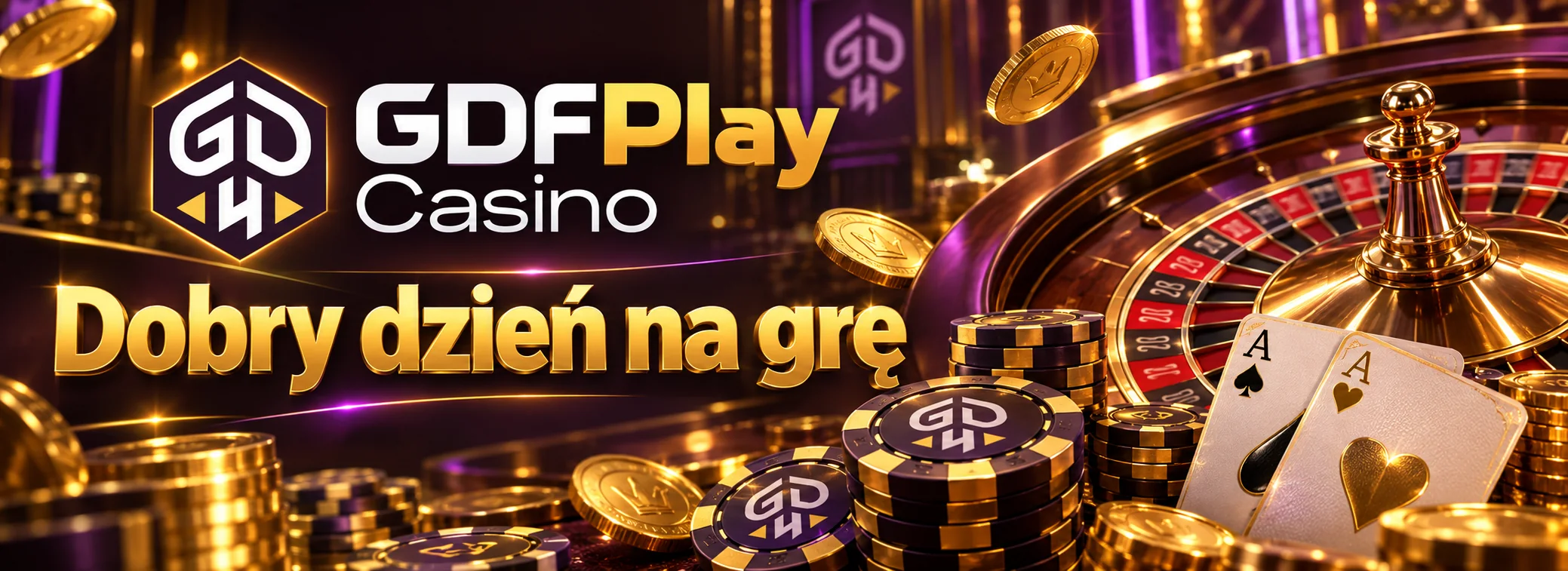 Baner GDFPlay Casino z bonusem 60 zł bez depozytu i 100 darmowymi spinami za pierwszą wpłatę